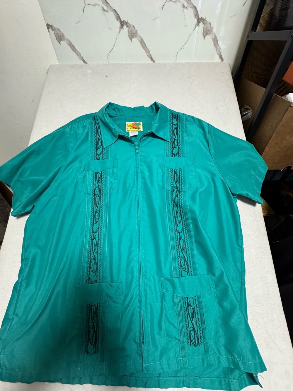 Haband Teal Short-Sleeve Zip Guayabera-Style Shirt Jacket